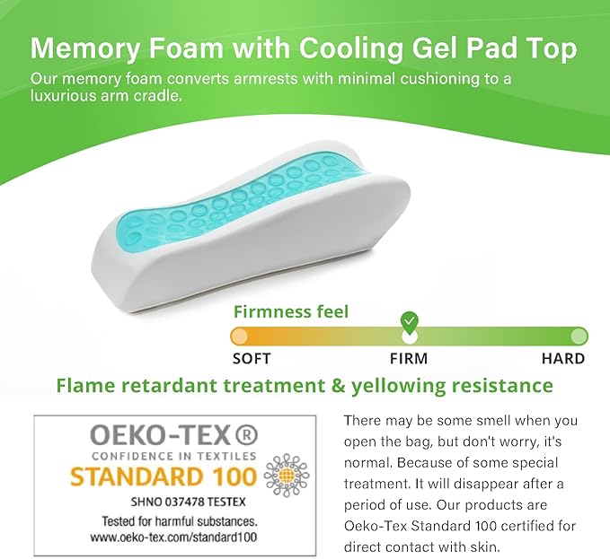 LargeLeaf Chair Ergonomic Armrest Cooling Gel Pads Elbow Pillow Pressure Relief Office Chair Gaming Chair armrest with Memory Foam armrest Pads 2-Piece Set of Chair (Gel+ Memory Foam)