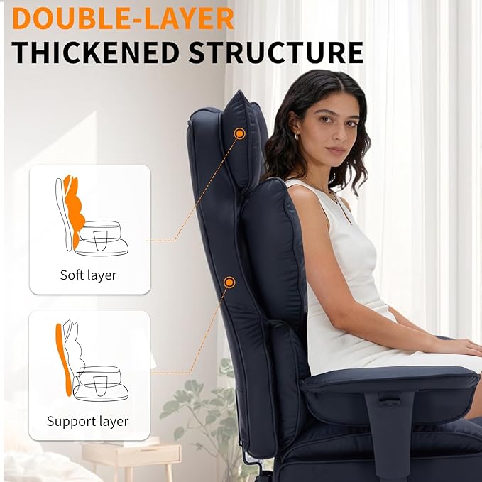 Garvee Big and Tall Office Chair, Executive Leather Office Chair with Footrest, 400lbs Ergonomic Gaming Chair for Adults, Wide Seat Computer Desk Chair with Lumbar Support, 150 Degree Reclining, Black