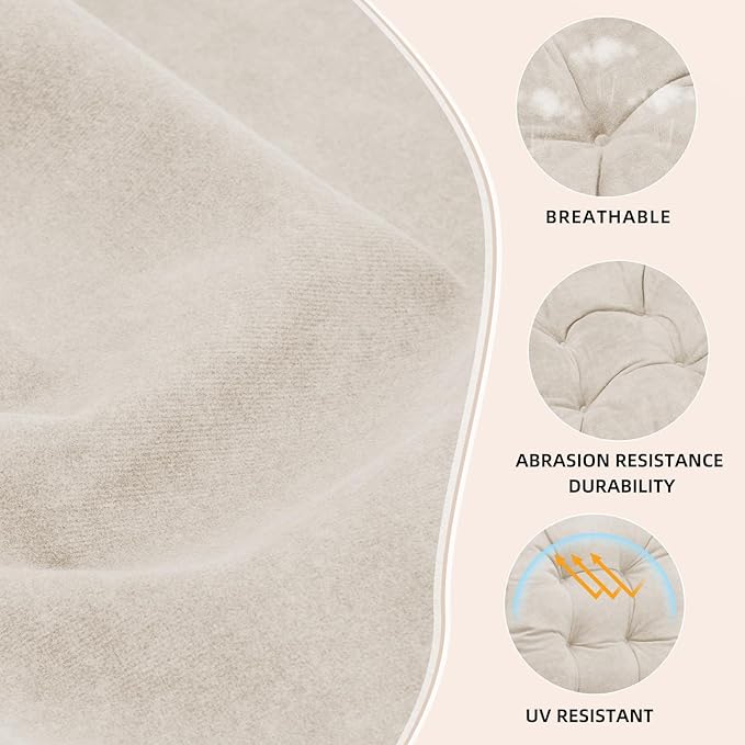 Rocking Chair Cushion - Velvet Fabric, High-Density Sponge, Durable Comfort Non-Slip Bottom Tufted Seat Pads with Ties, Velvet︱Oyster White, 44x19x4 inch