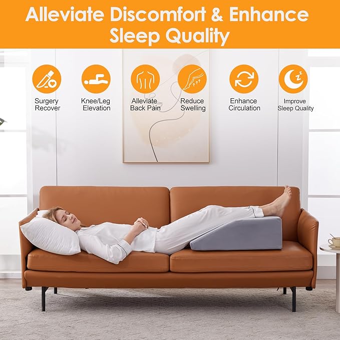 Ruqmuis Leg Elevation Pillow for After Surgery, 6inch Foam Leg Elevating Pillow for Swelling and Blood Circulation, Leg Wedge Pillow for Sleeping, Knee Pillow for Knee Hip Ankle Pain Relief, Velvet