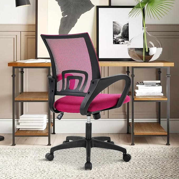 Office Chair, Desk Chair with Lumbar Support Arms, Adjustable Computer Chair with Breathable Mesh Backrest, Home Office Desk Chairs for Student, Adults, Study, Dorm, Comfortable Office Chair(Pink)