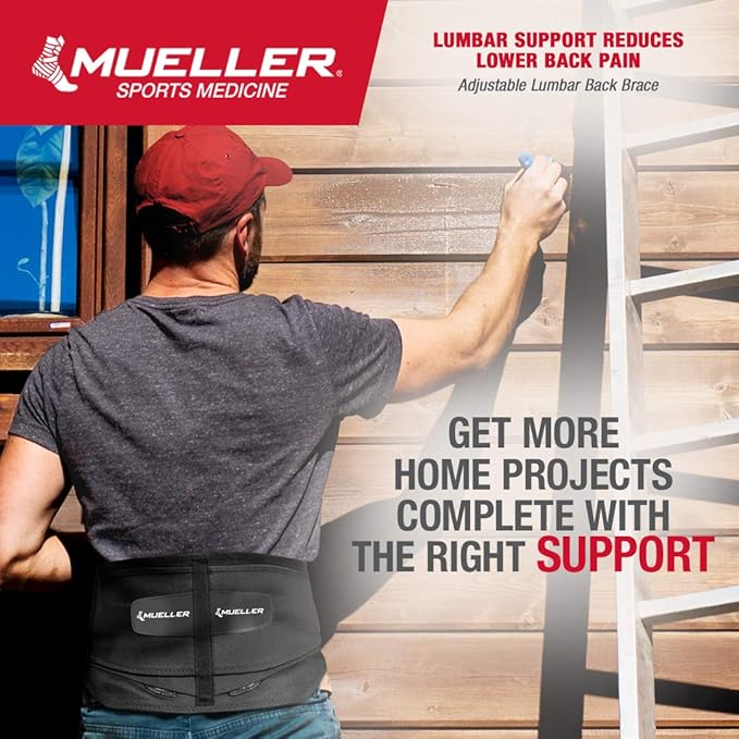 MUELLER Sports Medicine Lumbar Back Brace with Removable Pad, Ideal for Upper and Lower Back Pain, Relief & Support for Men and Women, Strains, Sciatica, Scoliosis