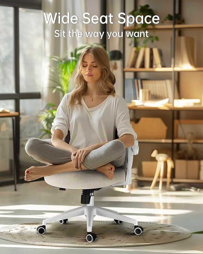 Hbada Office Desk Chair with Flip-Up Armrests and Saddle Cushion, Ergonomic Office Chair with S-Shaped Backrest, Swivel, Mesh, Grey