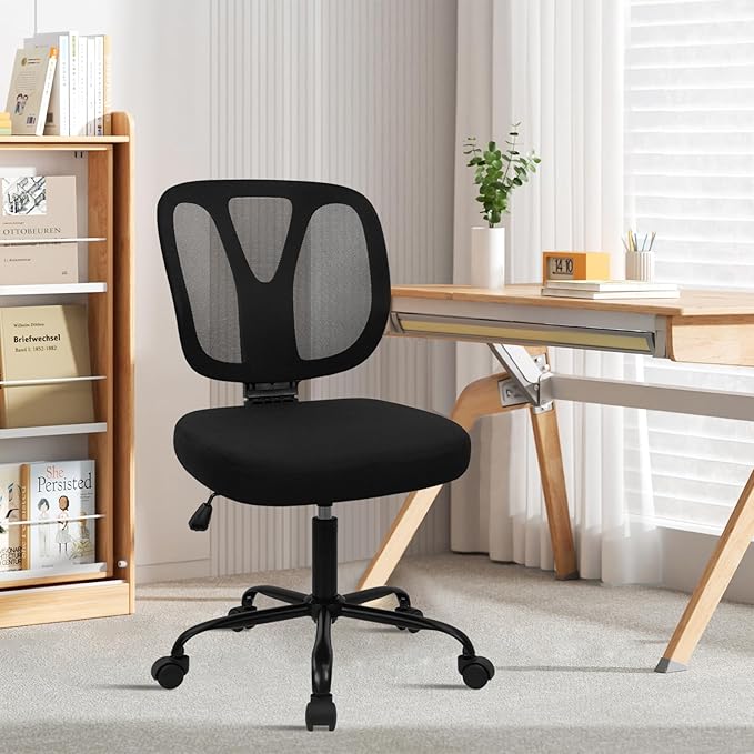 CLATINA Armless Home Office Chair, 360° Swivel Rolling Desk Chair with Lumbar Support and Wheels, Adjustable Height Mesh Back Small Ergonomic Computer Task Chair for Conference Waiting, Black(4 Pack)