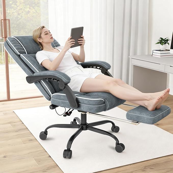 Executive Office Chair with Footrest, Ergonomic Reclining Computer Desk Chair with Adjustable Lumbar Support, 360° Swivel, Breathable Fabric, 400lbs Capacity for Home & Office