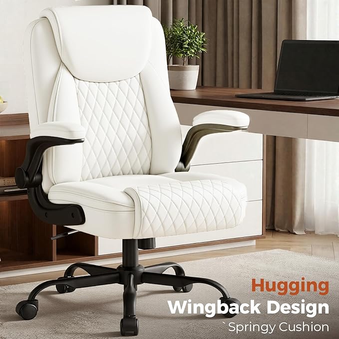 COMHOMA Leather Office Chair Ergonomic Computer Gaming Chair with Comfy Back Support, Executive Mid-Back,Small Gmaing Chair with Adjustable Armrests, for Short People Use, Rolling Swivel for Adults