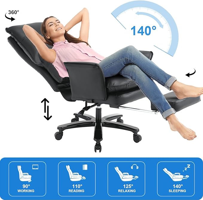 Big and Tall Office Chair with Footrest, 500Lbs Heavy Duty Executive Office Chair with Wide Seat,Ergonomic High Back Computer Chairs for Heavy People,Home Office Desk Chair,Black