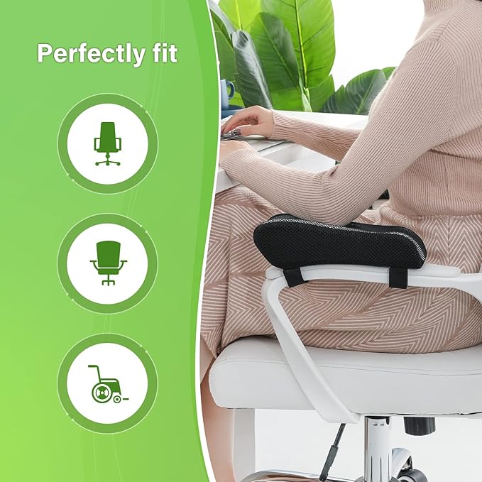 LargeLeaf Chair Ergonomic Armrest Pads Elbow Pillow Pressure Relief Office Chair Gaming Chair armrest with Memory Foam armrest Pads 2-Piece Set of Chair (Memory Foam)