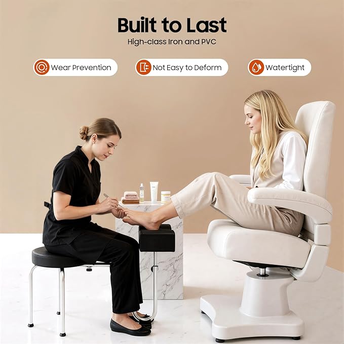 Portable Pedicure Foot Rest Stool, Adjustable Height, Black, for Spa, Beauty Salon, Studio