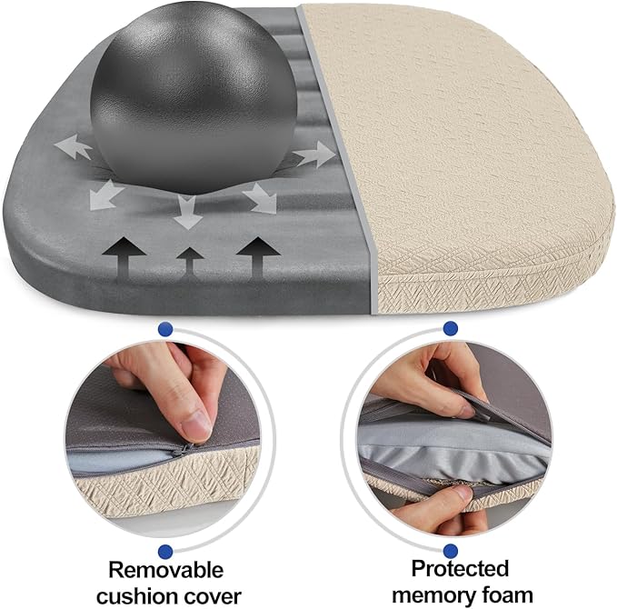 BUYUE Luxury 100% Pure Memory Foam Chair Cushions 4 Pack, Jacquard 16" U-Shape Comfortable Dining Chair Pads, Removable Slip Resistant Kitchen Chair Seat Cushions, (Set of 4, Beige)