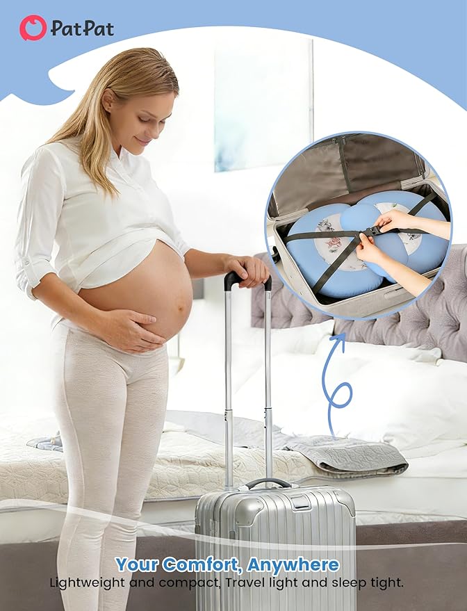 PATPAT Pregnancy Pillow for Sleeping, Maternity Pillow with Removable Cooling Cover, Support for Back, Belly and Hips, Portable Travel Wedge Pillow for Pregnant Women with Adjustable Small Pillow