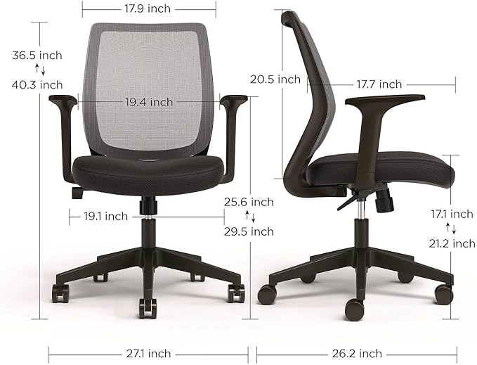 Alera Wessex Ergonomic Mesh Back Office Task Chair, Swivel Computer Desk Chair, Adjustable Seat Height, Supports Up to 275 lbs, Black