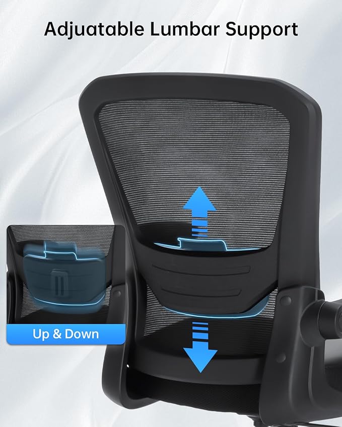 Ergonomic Office Chair Adjustable PU Leather Computer Chair with Lumbar Support,Flip-Up Arms, Breathable Mesh Back, Swivel Rolling Executive Desk Chair for Home Office, Black