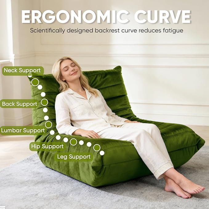 Trenda Bean Bag Chairs for Adults - Comfy High-Density Foam Fireside Chair, Adult Size, Soft Dutch Velvet Cover Beanbag Couch, Versatile for Living Room, Bedroom, Dorm, Reading & Gaming (Green)