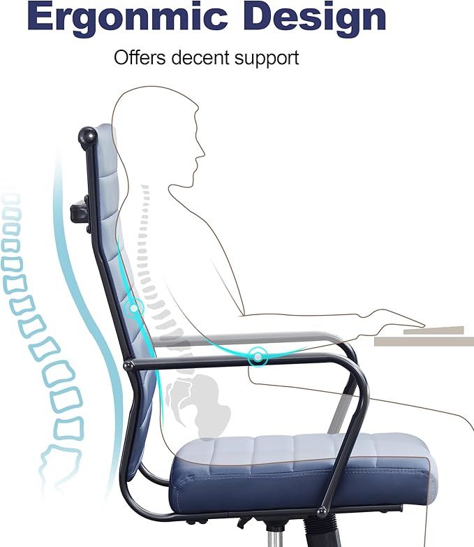 Okeysen Office Desk Chair Conference Room Chairs Modern Ergonomic Executive Swivel Chair Adjustable Height PU Leather Home Desk Chairs with Armrests Comfy Computer Task Chairs with Wheels (Navy Blue)