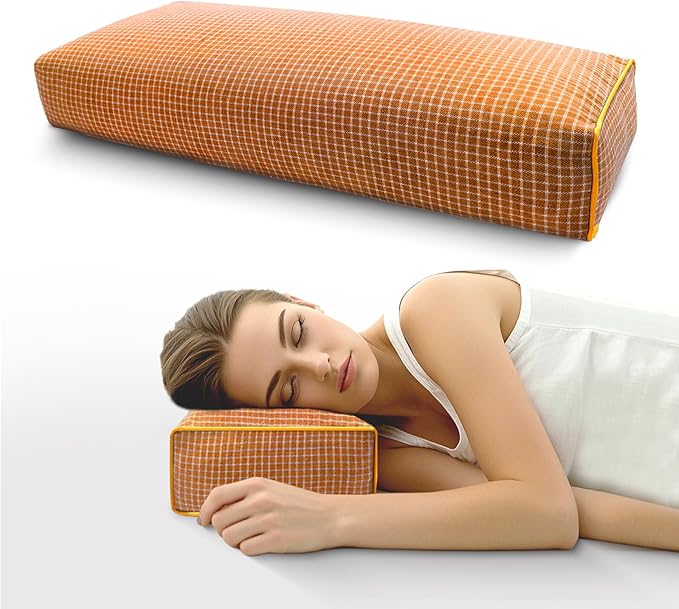 Adjustable Buckwheat Hull Pillow for Neck Pain Relief (21x8x4) Natural Cooling Cervical Support Camping Pillow for Side & Back Sleepers with Night Sweats (xiaoge Orange)