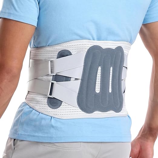 NuCamper Back Brace for Lower Back Pain Relief - Adjustable Lumbar Support Belt for Men Women, Breathable Back Support Brace with Dual Compression for Herniated Disc, Sciatica, Office,Work - Gray S