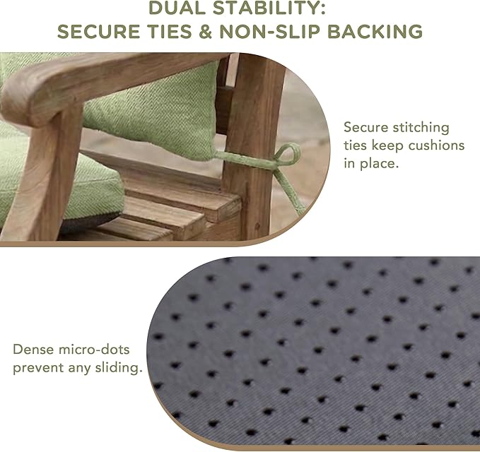 Codi Outdoor Rocking Chair Cushions Outdoor, Water Resistant Rocker Chairs Replacement Cushion Set for Patio Porch Garden - Fits Most Standard Rockers, Sage 2PK