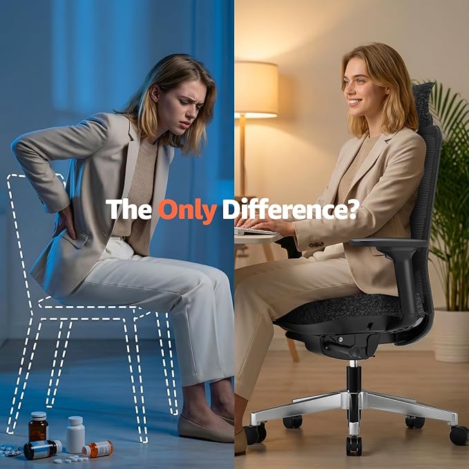 ErgoSift M2 Office Chair Ergonomic Desk Chair High-Back Mesh Desk Chair with Adjustable Lumbar Support and Headrest 4D Armrests for Long Hours Sitting Black