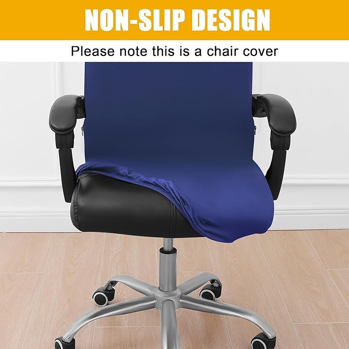 Smiry Stretch Printed Office Computer Chair Covers, Universal Desk Rotating Chair Slipcovers Removable Washable, Soft Fit Anti-Dust Spandex Protector Cover with Zipper, Navy