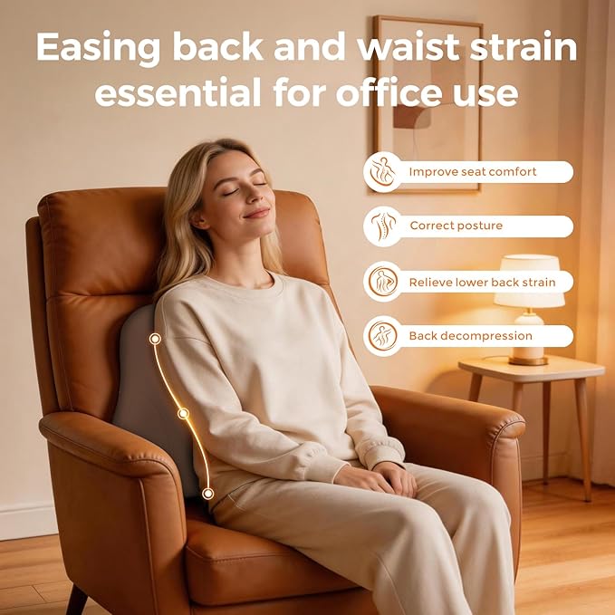 BABUR Lumbar Support Pillow for Car, Ergonomic Memory Foam Support Pillow for Lower Back Pain Relief, Washable Cover, Lumbar Cushion for Driving Seat, Fits Most Cars | Brown