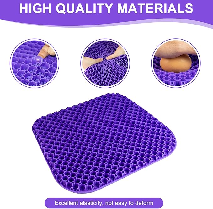 Shouken Large Gel Seat Cushion for Long Sitting - 18 x 17 Inches, with Non-Slip Cover, Soft & Breathable, Gel Chair Cushion for Wheelchair, Car, Desk, Home, Office Chair, Hip Pain Relief