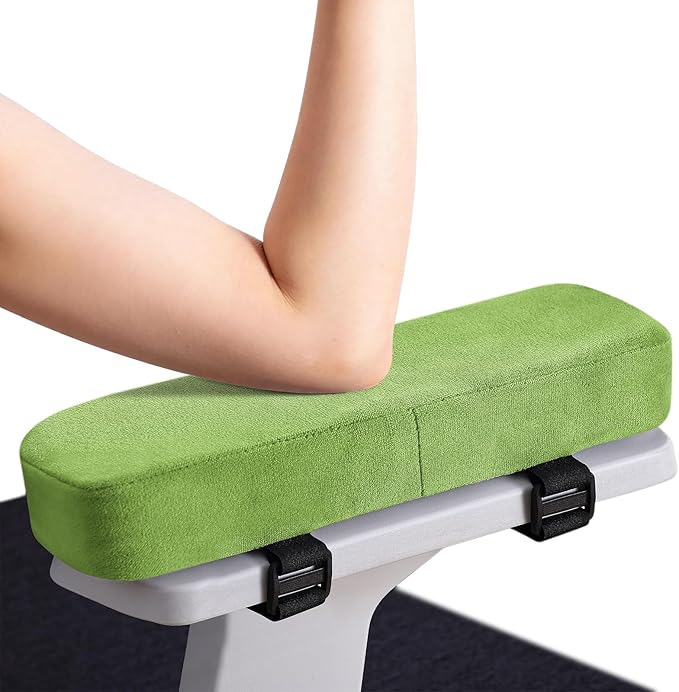 Smiry Ergonomic Office Chair Armrest Pads, Memory Foam Arm Rest Covers, Non-Slip Armrest Cushion with Adjustable Buckles and Straps, Elbow Relief for Desk, Gaming & Wheelchair (Green, Set of 2)