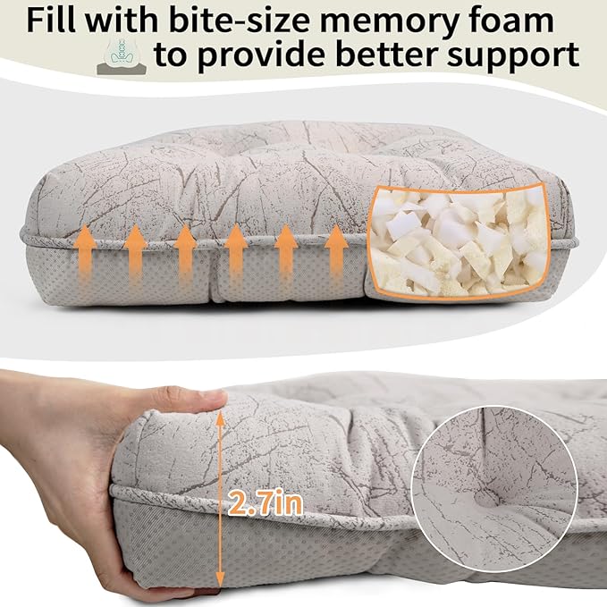 Marble Pattern 3" Chair Cushion for Dining Chair, Filling Bite-Size Memory Foam U-Shaped Seat Cushions for Kitchen Chairs, Non-Slip Indoor Chair Pad with Ties, 1 PCS, Wood Color