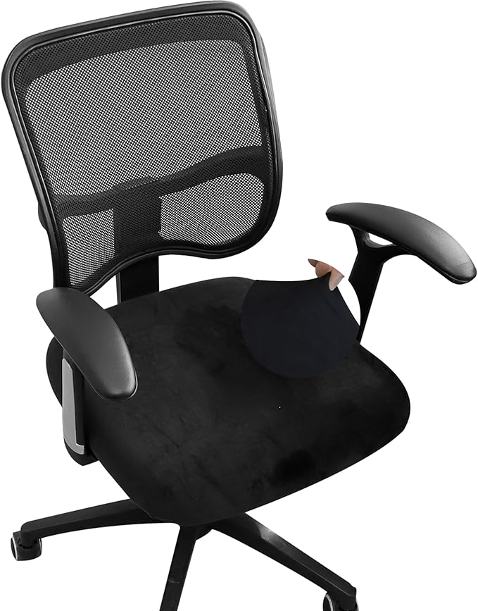 FORCHEER Office Chair Replacement Seat Cover Black Stretch Velvet Deak Chair Seat Cushion Cover 20x20inch 1 Piece Washable