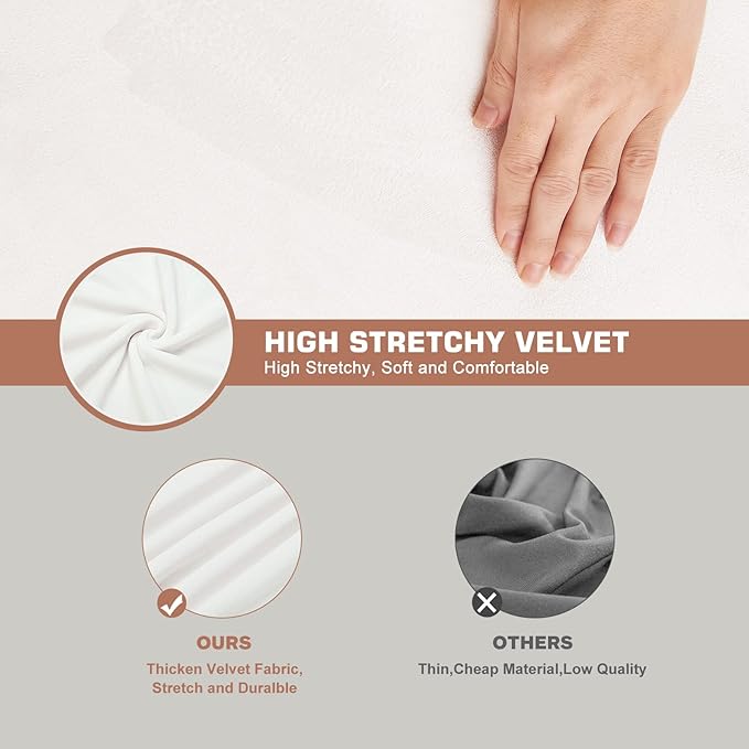 NeColorLife Velvet Office Chair Cover with Armrest Covers - Stretchable High Back Desk Computer Chair Slipcover for Large Rotating Boss Chairs (Large,Ivory White)