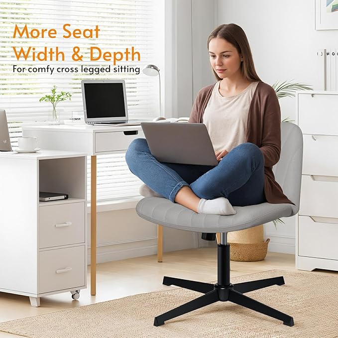 HOFFREE Criss Cross Chair Cross Legged Office Chair Home Office Chair Ergonomic Armless Chair for Desk Grey