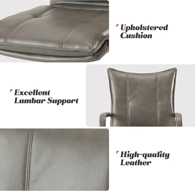 HULALA HOME Faux Leather Home Office Desk Chair, Adjustable Swivel Computer Chair with Golden Legs and Arms, Comfy Upholstered Task Chair, Grey