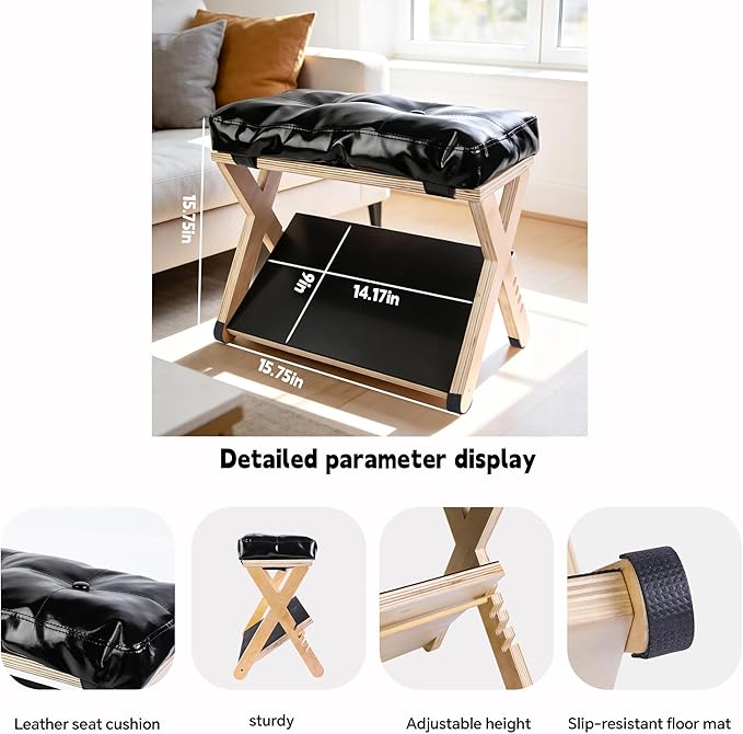 Adjustable Foot Rest for Under Desk at Work – 4 Height Levels Wooden Ergonomic Footstool Base Foot & Leg Rest for Office,Gaming,Home (Large)
