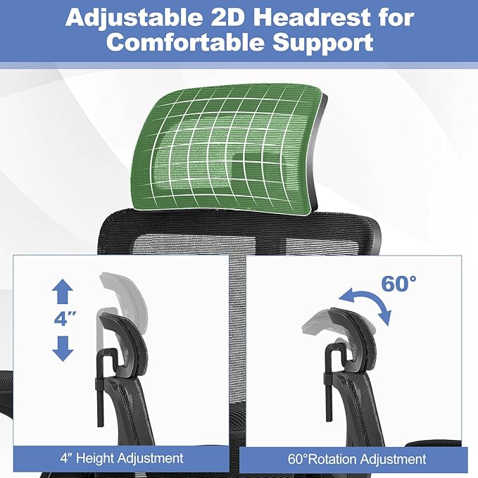 Giantex Ergonomic Mesh Office Chair, Computer Chiar with 2D Headrest, Flip-up Padded Arms & Rocking Function, High Back Desk Chairs for Home, Black
