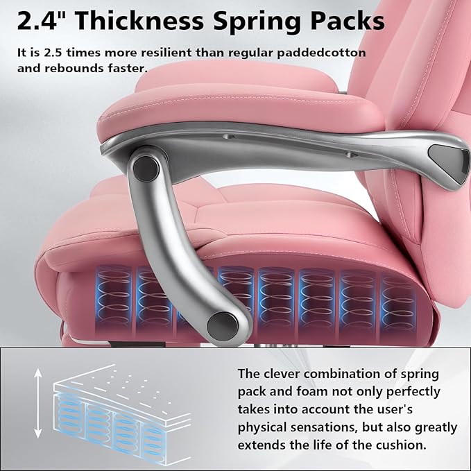 WAILOR 600lbs Big and Tall Office Chair for Heavy People,Heavy Duty Comfy Executive Office Desk Chair with Adjustable Lumbar Support,High Back Reclining PU Leather Computer Chair (Classic, Pink)