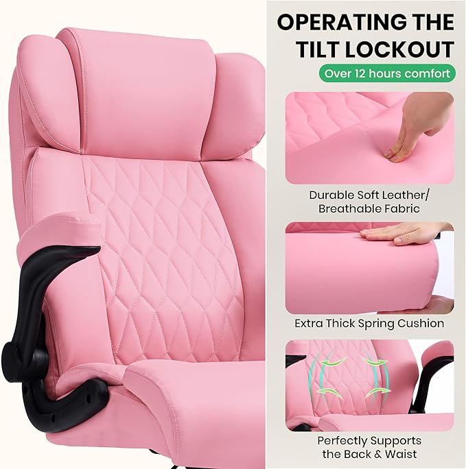 500lbs Big and Tall Office Chair Adjustable Lumbar Support for Back Pain, Extra Wide Seat Executive Office Chair Thick Armrest Pad, Heavy Duty Base&Upgraded Wheels, Ergonomic Comfy Computer Desk Chair