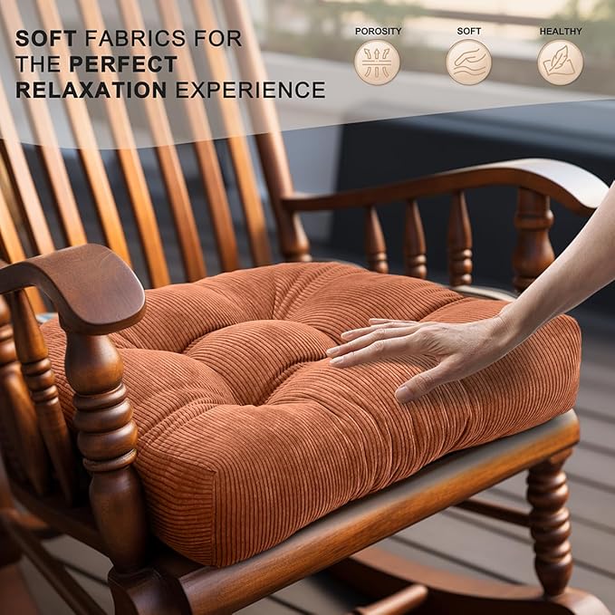 Lokex Rocking Chair Cushion Only,Tufted Non-Slip Comfortable Rocking Chair Cushions Indoor with Ties,Striped Rocking Chair Pads (Brown-S2064-6, 21x17/17x17)