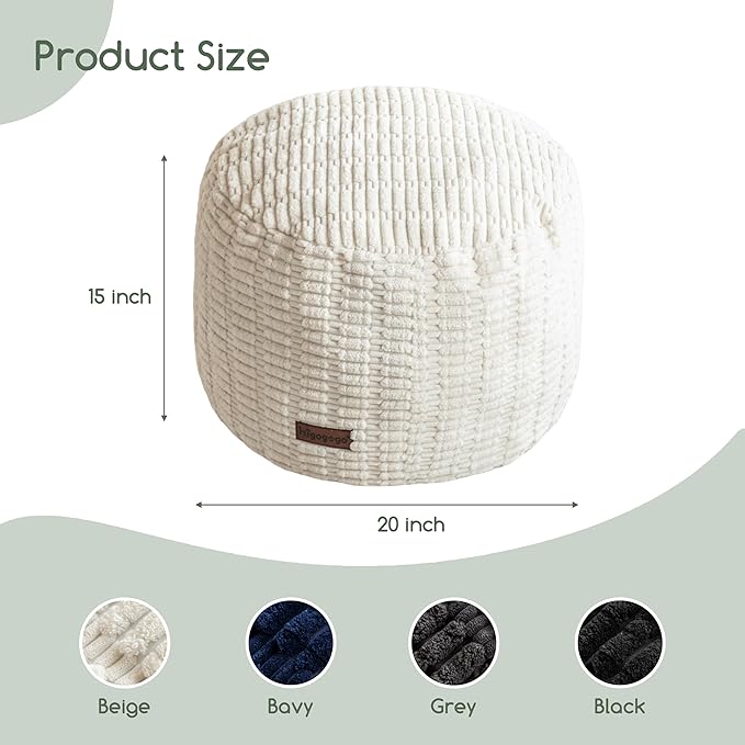 HIGOGOGO Pouf Ottoman Stuffed Round Modern Foam Filled Foot Rest Poufs for Living Room Chair Decorative 20 X 15 Inches Boho Relax Stool for Wedding Christmas Party, Beige