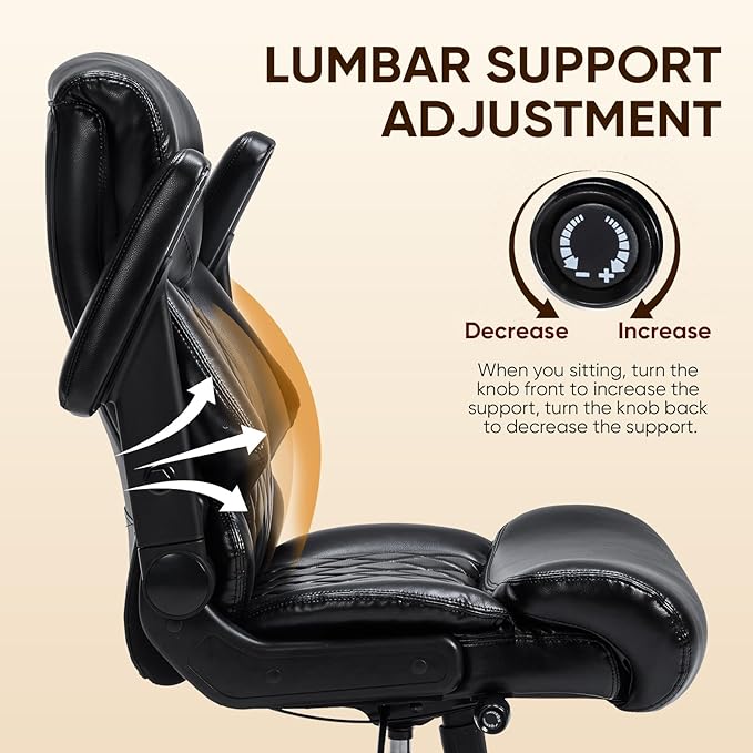 600 Lbs Big and Tall Office Chair, Plus Size Ergonomic Desk Chair with 6D Adjustable Flip Arms, Wide Comfortable Computer Chair with Adjustable Lumbar Support & Dual Rubber Wheels