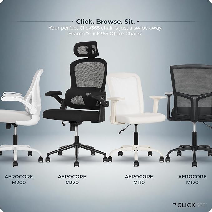 AeroCore M320 Ergonomic Office Chair, High Back Breathable Mesh Computer Chair with Lumbar Support, Adjustable Headrest & Tilt, Flip-Up Arms, 360° Swivel Home Office Desk Chair, Black