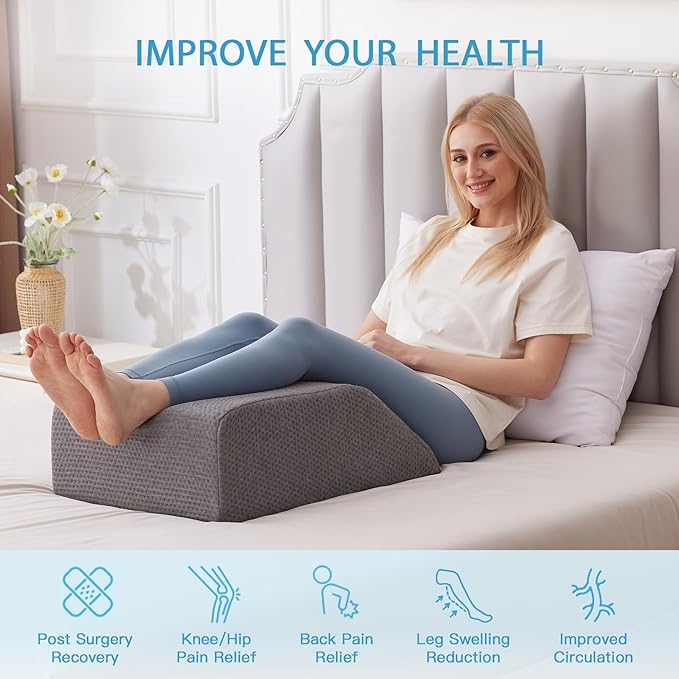 MEGCXIT Leg Pillow Elevation Blood Circulation, Leg Wedge for Elevation for Swelling, Leg Elevating Pillow for After Surgery, Memory Foam Foot Knee Pillow for Back Sleeping 24×19×8 Inch Dark Grey