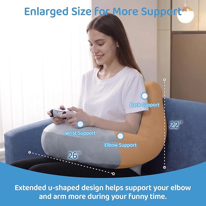 Crochet Pillow for Lap Support - Reading Pillow for Laptop with Extra Back Pillow for Support, Enlarged Gaming Pillow for Lap, Multi-Purpose Reading Pillow for Gaming/Working/Crocheting, Grey