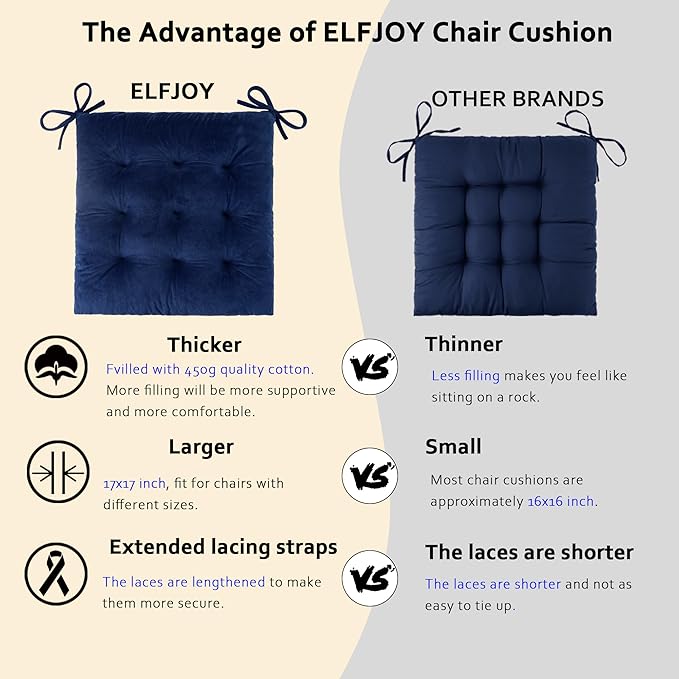 ELFJOY Rocking Chair Cushion Large Rocking Chair Pads with Ties Premium Tufted High Back and Seat Cushion 2 Piece Set Navy