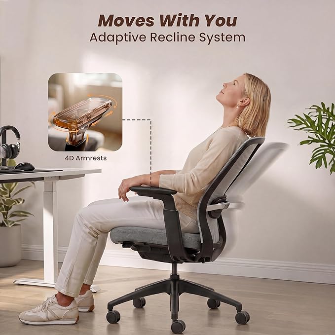 COLAMY Office Chair Set of 2, Easy Wire-Control Desk Chair with Sliding Seat Depth & Thick Padded Lumbar Support, Heavy Duty 300 LBS High Back Mesh Computer Chair for Home Workstation,Grey