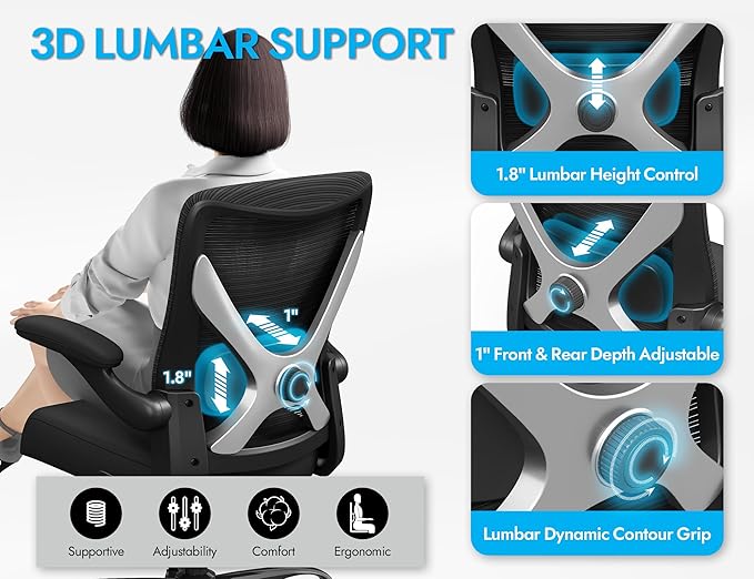 Ergonomic Office Chair - X-Shaped Computer Desk Chairs Comfy, Mesh High-Back Gaming Chair with Adjustable Lumbar Support, Executive Task Chair for Adults, Comfortable for Long Hours, Black, Pack of 6
