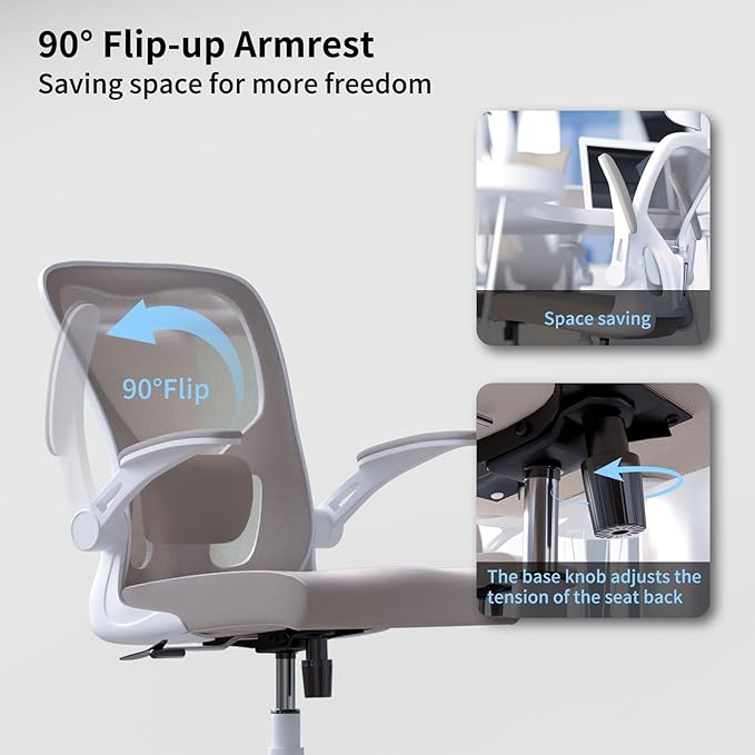 Ergonomic Office Desk Chair, 90°-125° Tilt Back Home Desk Chair with 360° Swivel & Mute Wheels, High Back Mesh Computer Chair for Adults with Lumbar Support, 330 LBS Capacity(01Khaki)