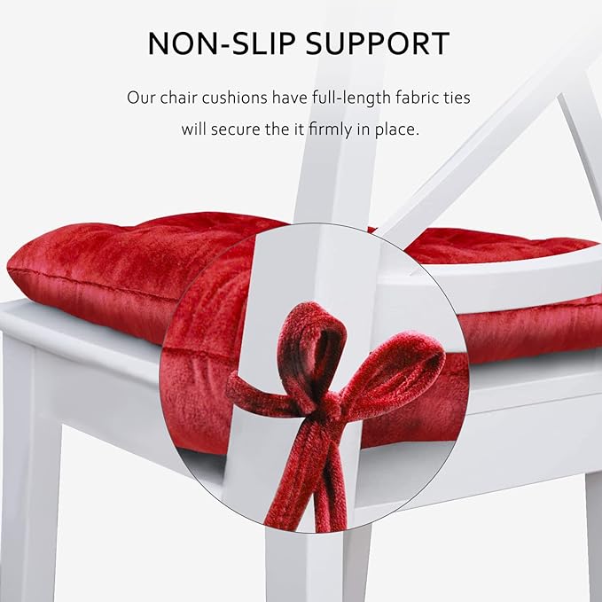 ELFJOY 4 Pack Chair Cushions for Dining Chairs Chair Pads Cushion for Kitchen Office Tufted Square Seat Cushion with Ties (U Shape Red)