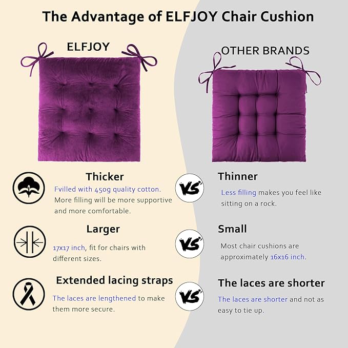 ELFJOY Rocking Chair Cushion Large Rocking Chair Pads with Ties Premium Tufted High Back and Seat Cushion 2 Piece Set Purple
