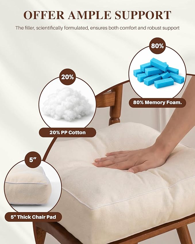 Rocking Chair Cushions Indoor, 5-inch Thicken Seat Cushion with Memory Foam Non-Slip Tufted Chair Pads Set of Seat & Back Cushion for Outdoor Rocker Living Room, Beige, 22x17x5/17x17x5