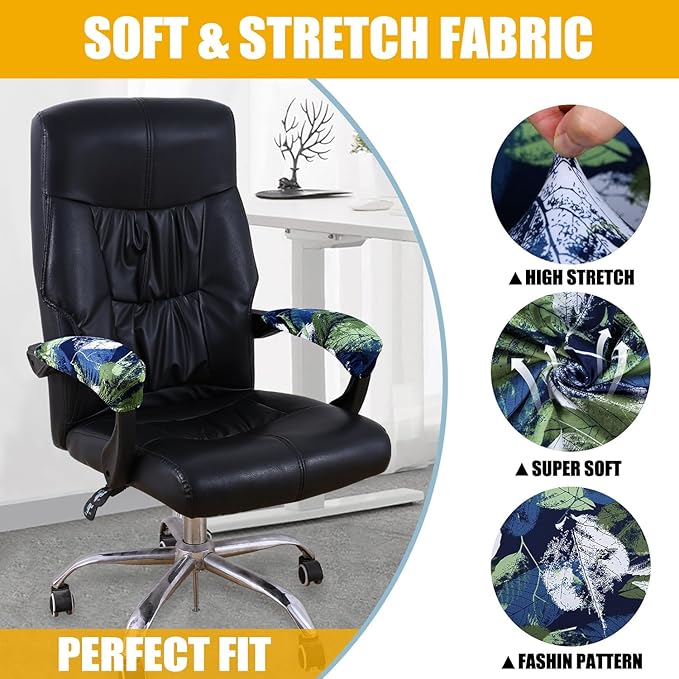 Smiry Stretch Printed Office Chair Armrest Covers, 2 Pcs Soft Fit Removable Washable Computer Desk Chair Arm Covers Protector, Deep Green